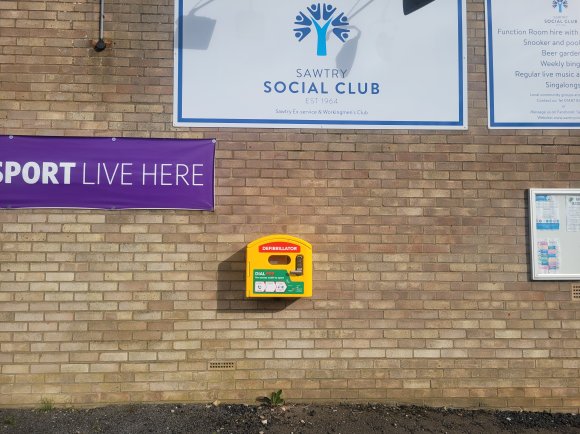 Defibrillator at Sawtry Club