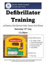 Defibrillator training- Sat 13th July